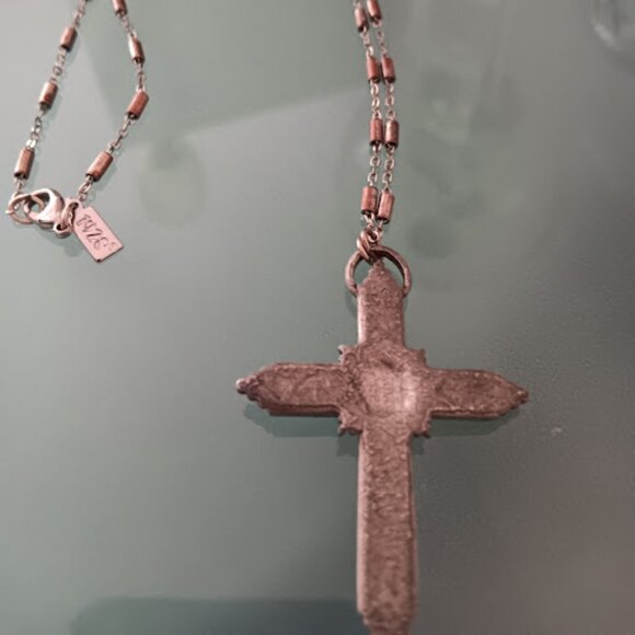 1928 JEWELRY SYMBOLS OF FAITH Dark Silver Aqua Blue Moonstone Cross Necklace - Picture 4 of 6